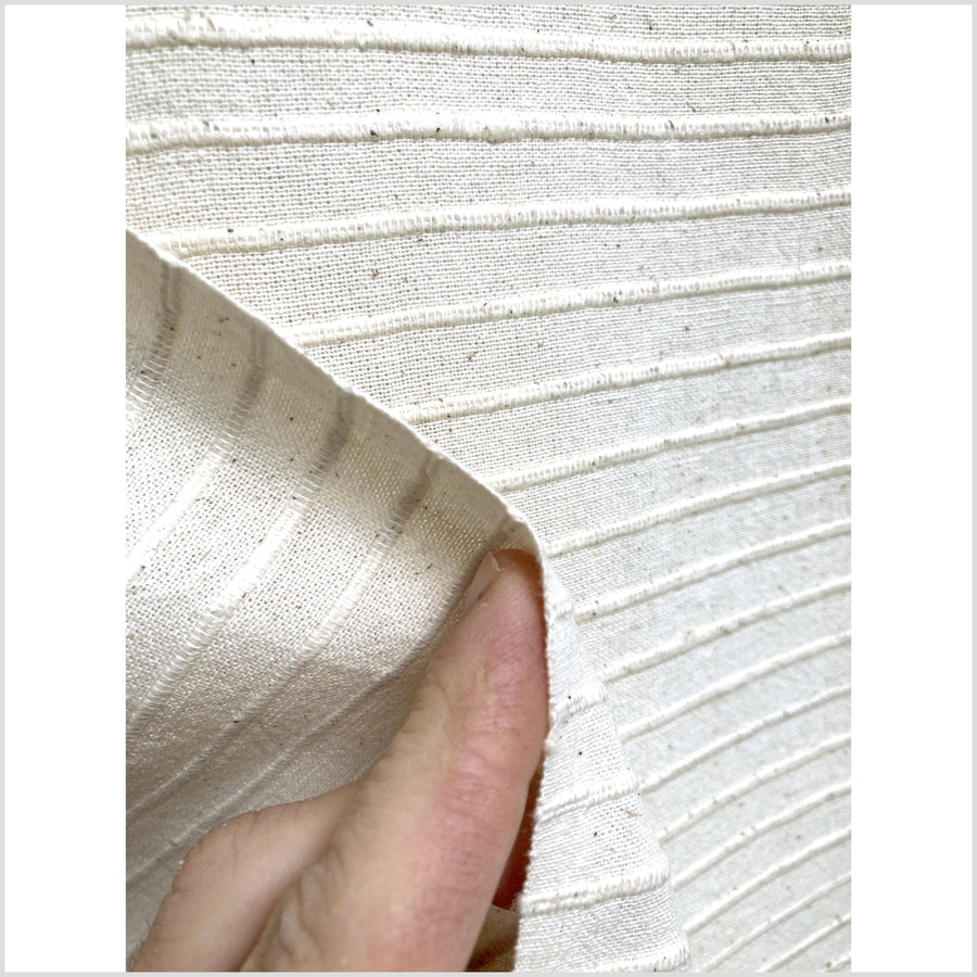 Terracotta coral color, big texture cotton fabric, organic vegetable dye color, handwoven cream stripe raised, ribbed texture, Thailand craft supply PHA344