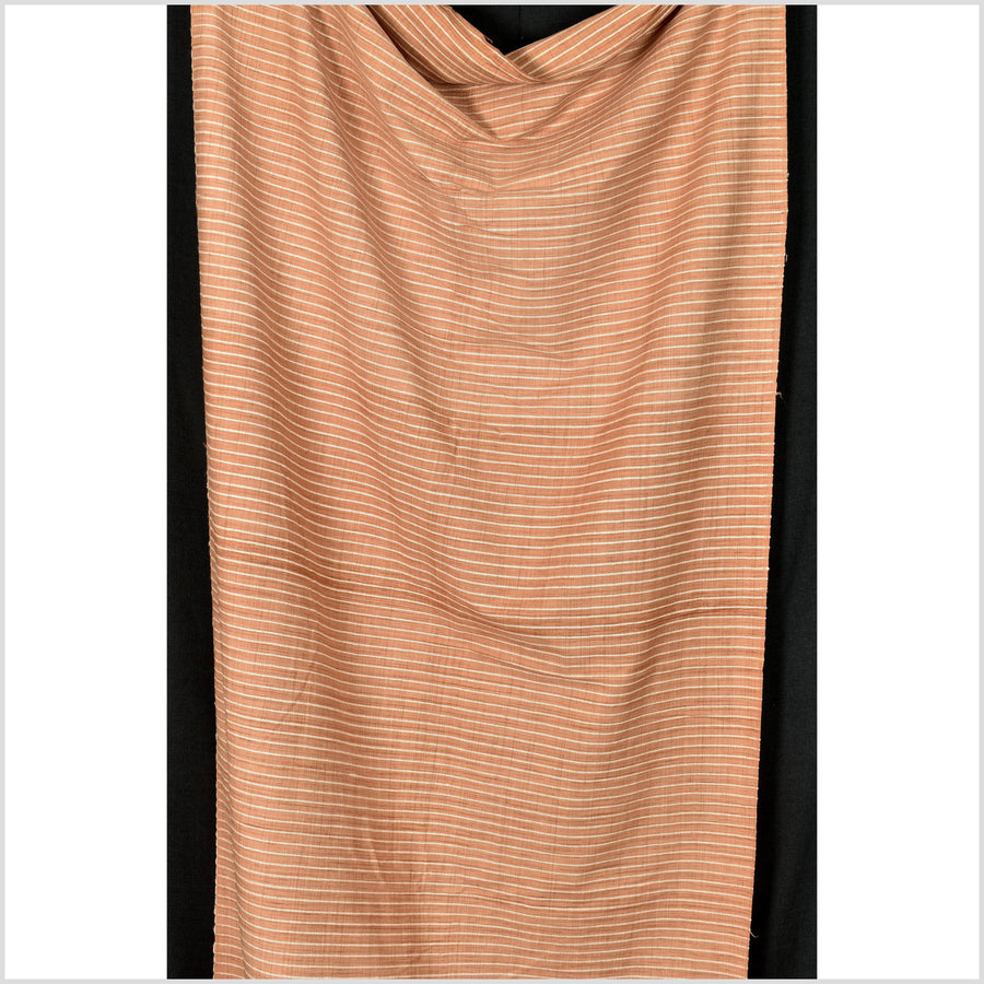 Terracotta coral color, big texture cotton fabric, organic vegetable dye color, handwoven cream stripe raised, ribbed texture, Thailand craft supply PHA344