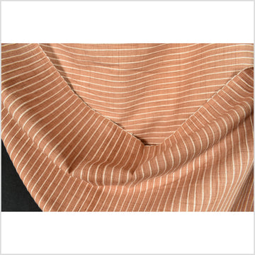 Terracotta coral color, big texture cotton fabric, organic vegetable dye color, handwoven cream stripe raised, ribbed texture, Thailand craft supply PHA344
