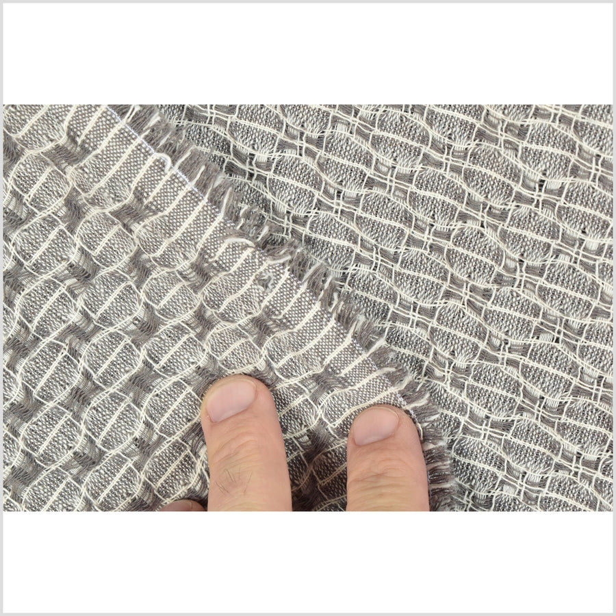 Textured warm gray & white cotton lightweight fabric, 2-sided, striking pattern, sold by the yard PHA354