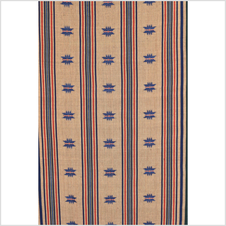 Tribal tapestry tan blue red textile Naga ethnic blanket tribal home decor handwoven cotton bed throw striped boho cotton fabric MM9