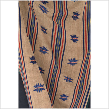Tribal tapestry tan blue red textile Naga ethnic blanket tribal home decor handwoven cotton bed throw striped boho cotton fabric MM9