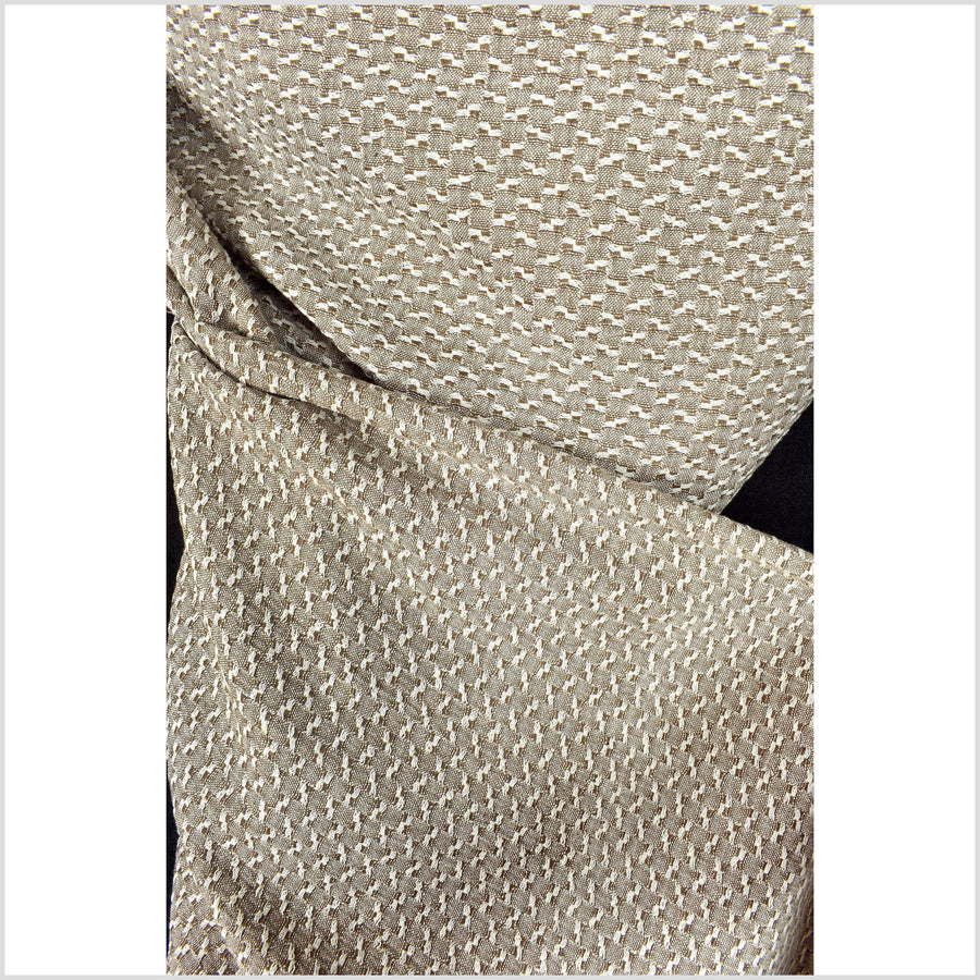 Warm brown & white, honeycomb pattern handwoven cotton fabric, light-weight, soft, quilted material, Thailand woven by the yard PHA350