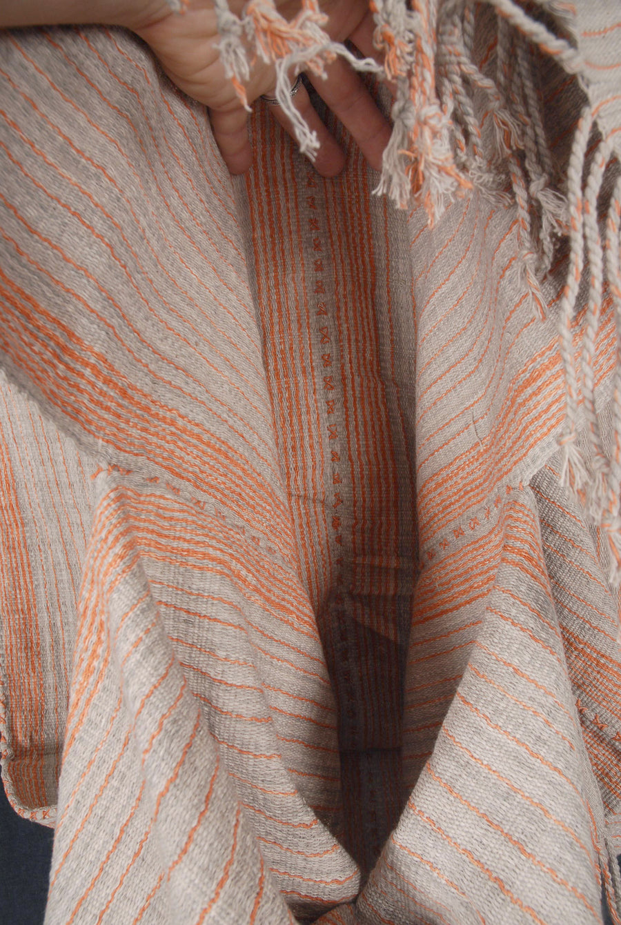 Hmong fabric ethnic tribal textile hilltribe Thai throw natural organic dye neutral beige orange stripe Decor pillow boho pillow decor CC11