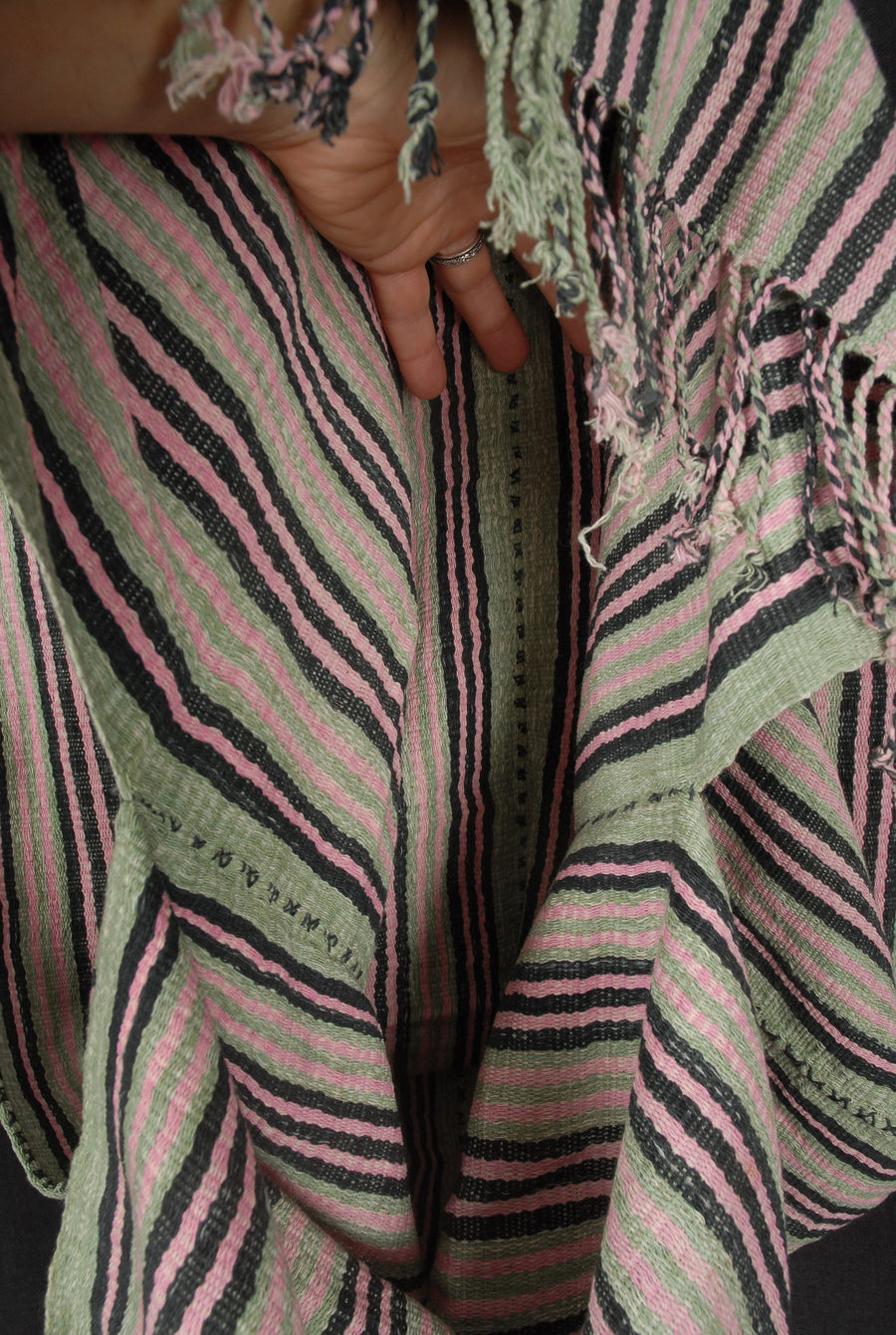 Hmong fabric ethnic tribal textile hilltribe Thai throw natural organic vegetable dye green pink black stripe Decor pillow boho decor CC53