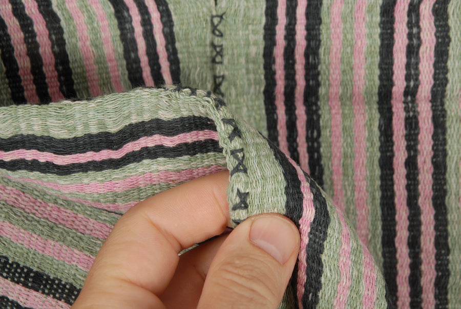 Hmong fabric ethnic tribal textile hilltribe Thai throw natural organic vegetable dye green pink black stripe Decor pillow boho decor CC53