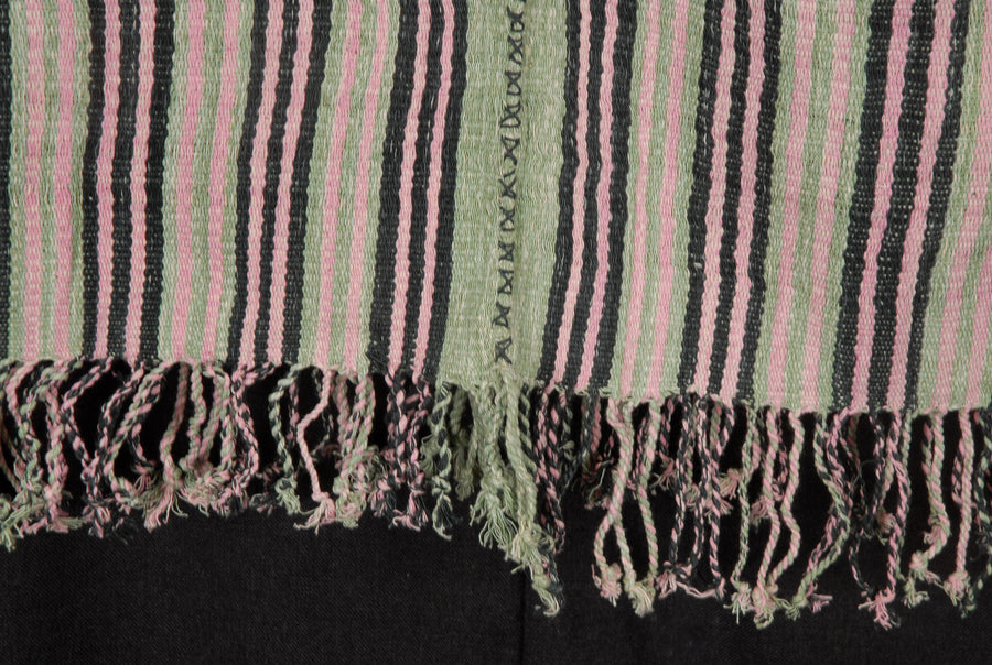 Hmong fabric ethnic tribal textile hilltribe Thai throw natural organic vegetable dye green pink black stripe Decor pillow boho decor CC53