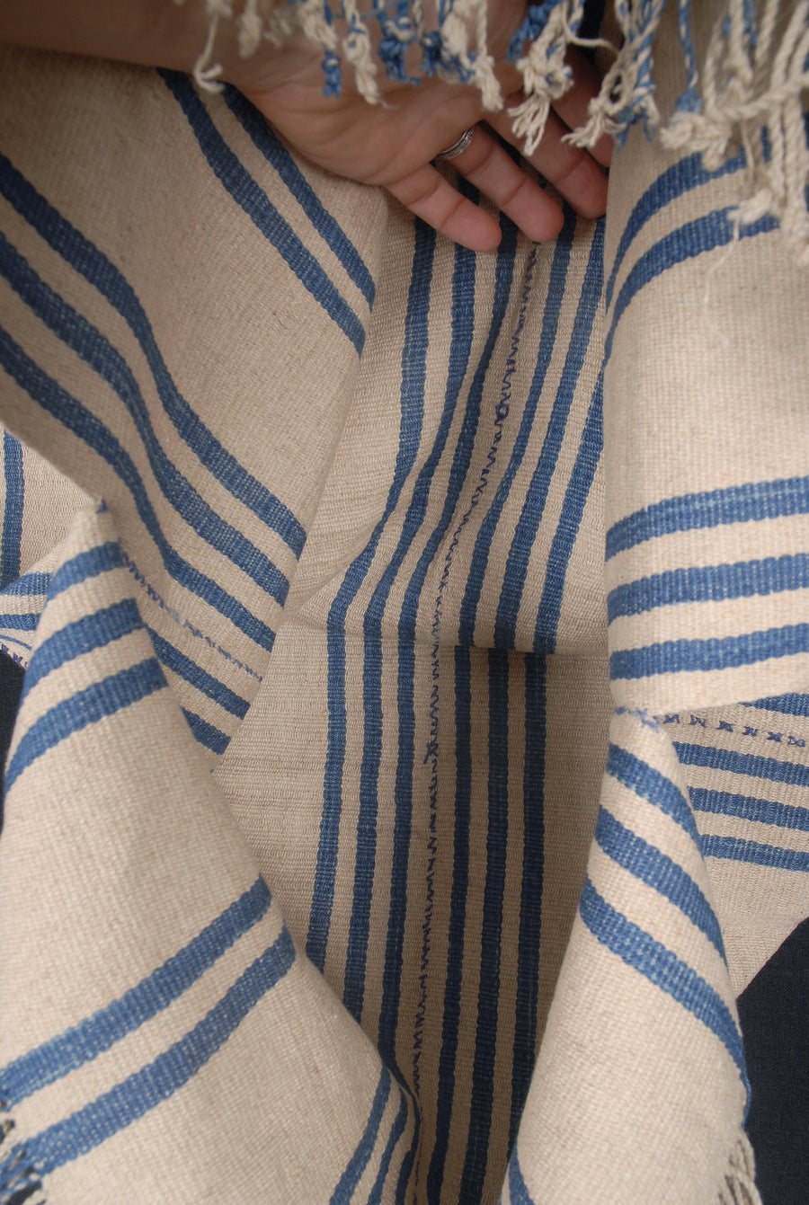 Hmong fabric bohemian ethnic hemp pillow supply handwoven bohemian shirt neutral natural indigo blue tribal ethnic clothing boho cloth hand stitching unbleached textile CE29