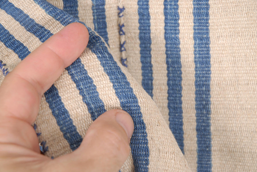 Hmong fabric bohemian ethnic hemp pillow supply handwoven bohemian shirt neutral natural indigo blue tribal ethnic clothing boho cloth hand stitching unbleached textile CE29