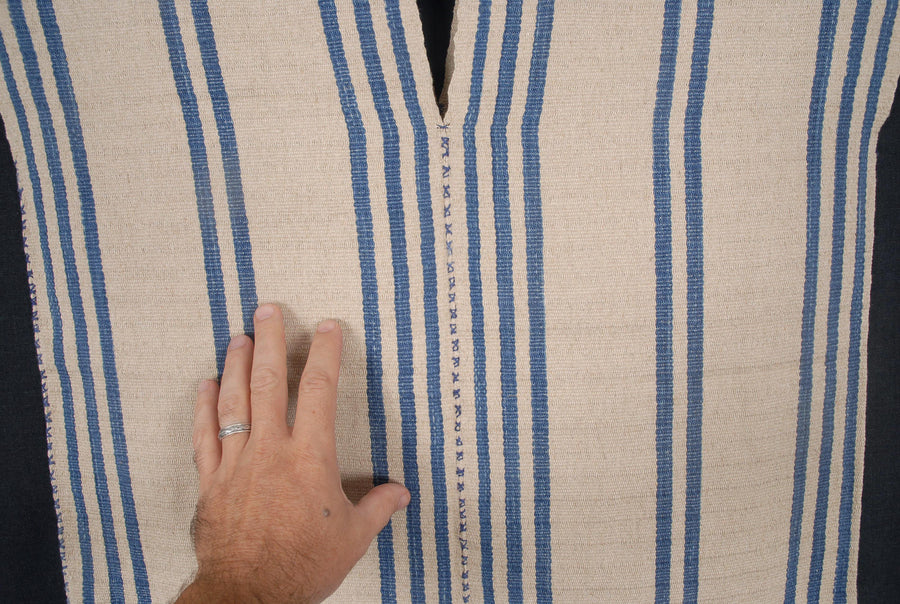 Hmong fabric bohemian ethnic hemp pillow supply handwoven bohemian shirt neutral natural indigo blue tribal ethnic clothing boho cloth hand stitching unbleached textile CE29