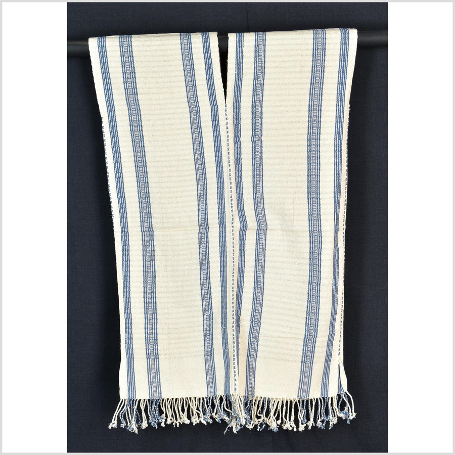 Natural organic dye cotton, handwoven neutral earth tone tribal textile, Karen Hmong fabric, Thai striped boho throw CLE100