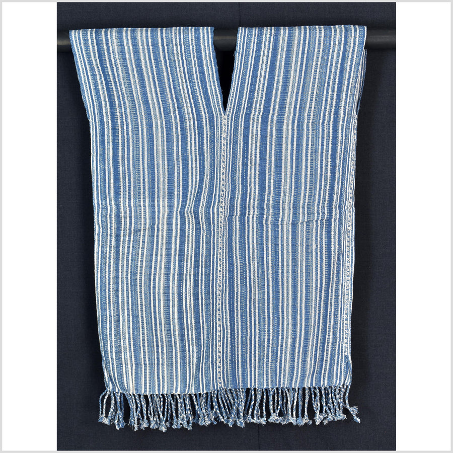 Natural organic dye cotton, handwoven neutral earth tone tribal textile, Karen Hmong fabric, Thai striped boho throw CLE101