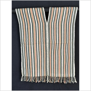 Natural organic dye cotton, handwoven neutral earth tone tribal textile, Karen Hmong fabric, Thai striped boho throw CLE102