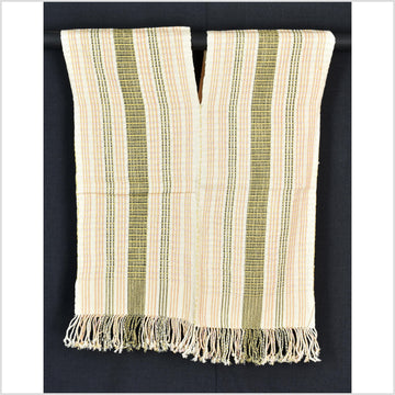 Natural organic dye cotton, handwoven neutral earth tone tribal textile, Karen Hmong fabric, Thai striped boho throw CLE103