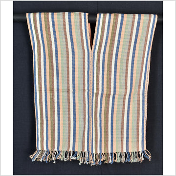 Natural organic dye cotton, handwoven neutral earth tone tribal textile, Karen Hmong fabric, Thai striped boho throw CLE104