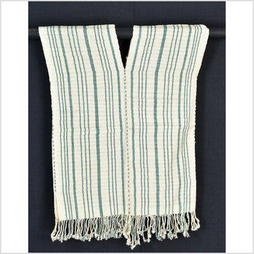 Natural organic dye cotton, handwoven neutral earth tone tribal textile, Karen Hmong fabric, Thai striped boho throw CLE105