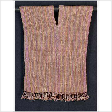 Natural organic dye cotton, handwoven neutral earth tone tribal textile, Karen Hmong fabric, Thai striped boho throw CLE106