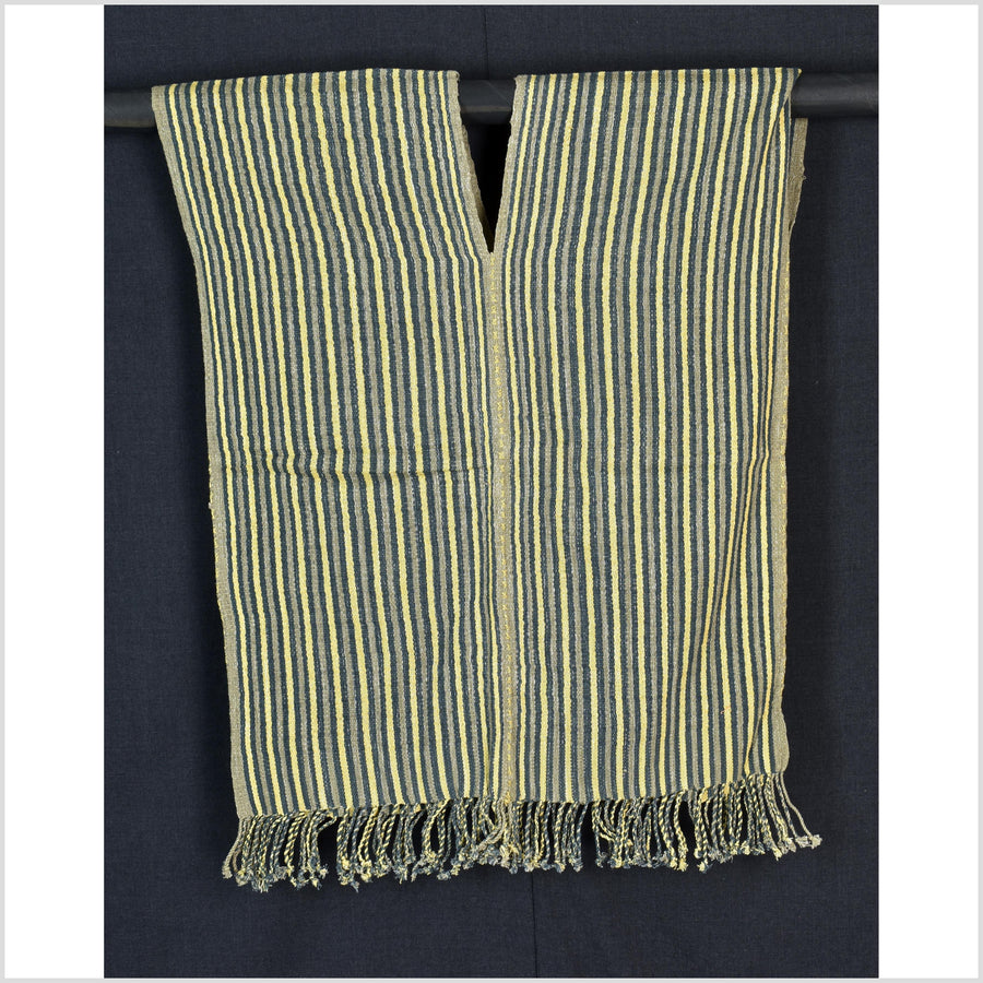 Natural organic dye cotton, handwoven neutral earth tone tribal textile, Karen Hmong fabric, Thai striped boho throw CLE107