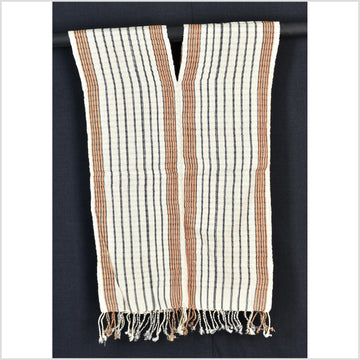 Natural organic dye cotton, handwoven neutral earth tone tribal textile, Karen Hmong fabric, Thai striped boho throw CLE108