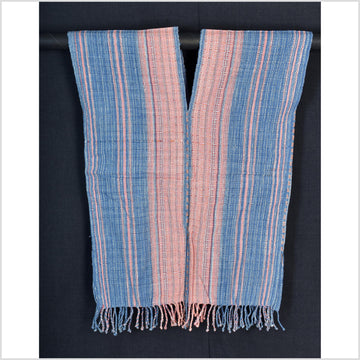 Natural organic dye cotton, handwoven neutral earth tone tribal textile, Karen Hmong fabric, Thai striped boho throw CLE109