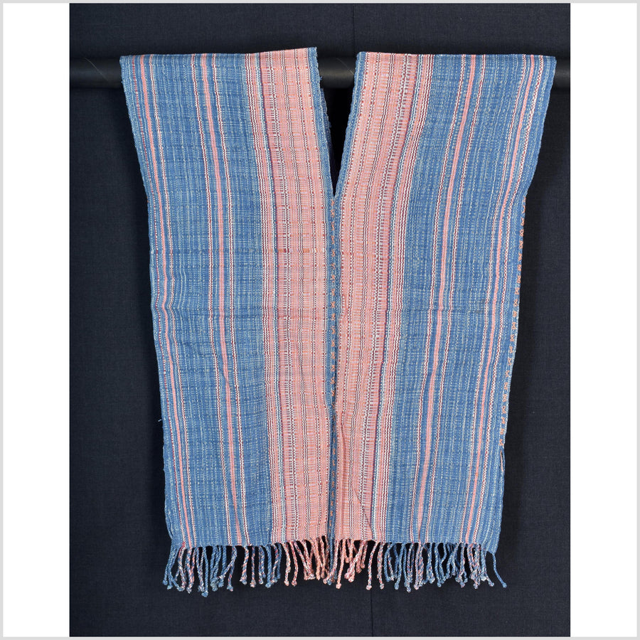 Natural organic dye cotton, handwoven neutral earth tone tribal textile, Karen Hmong fabric, Thai striped boho throw CLE109
