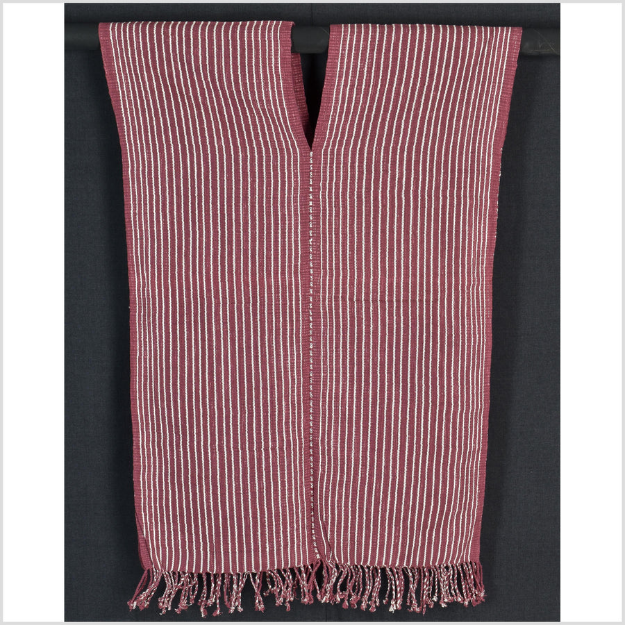 Natural organic dye cotton, handwoven neutral earth tone tribal textile, Karen Hmong fabric, Thai striped boho throw CLE10