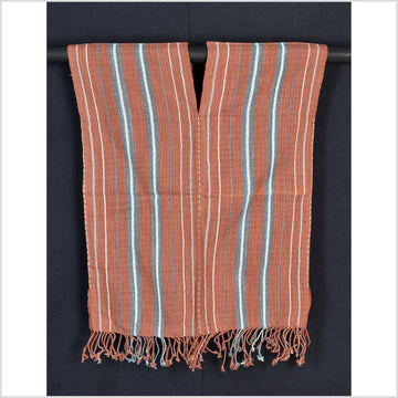 Natural organic dye cotton, handwoven neutral earth tone tribal textile, Karen Hmong fabric, Thai striped boho throw CLE110
