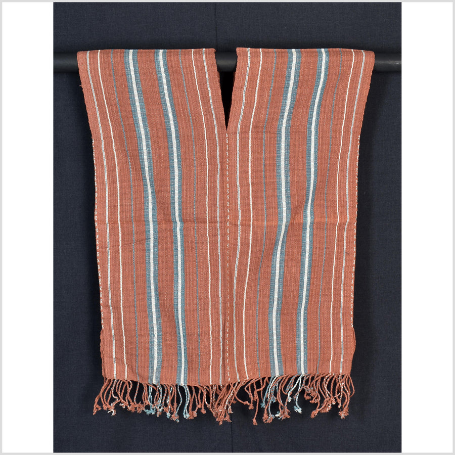 Natural organic dye cotton, handwoven neutral earth tone tribal textile, Karen Hmong fabric, Thai striped boho throw CLE110