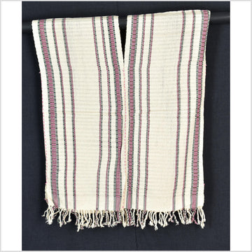 Natural organic dye cotton, handwoven neutral earth tone tribal textile, Karen Hmong fabric, Thai striped boho throw CLE111