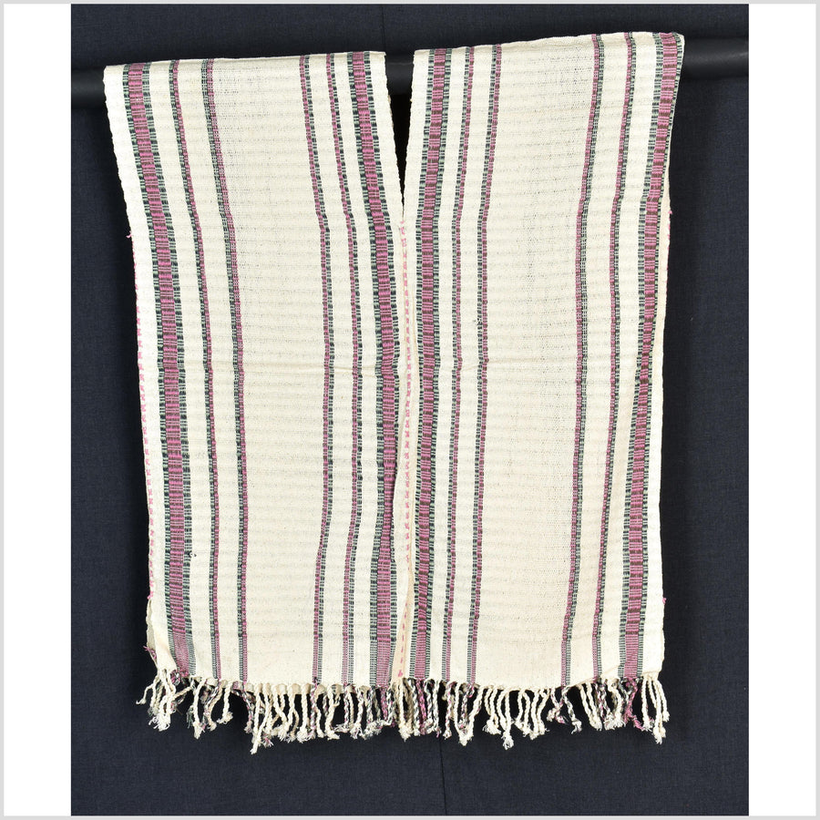 Natural organic dye cotton, handwoven neutral earth tone tribal textile, Karen Hmong fabric, Thai striped boho throw CLE111