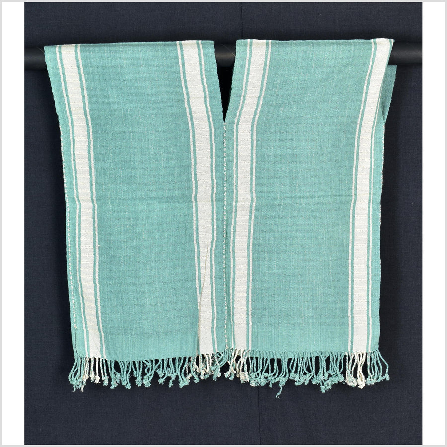 Natural organic dye cotton, handwoven neutral earth tone tribal textile, Karen Hmong fabric, Thai striped boho throw CLE112