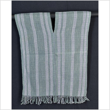 Natural organic dye cotton, handwoven neutral earth tone tribal textile, Karen Hmong fabric, Thai striped boho throw CLE114