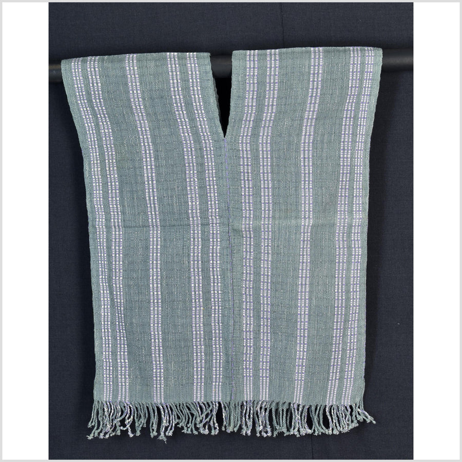 Natural organic dye cotton, handwoven neutral earth tone tribal textile, Karen Hmong fabric, Thai striped boho throw CLE114