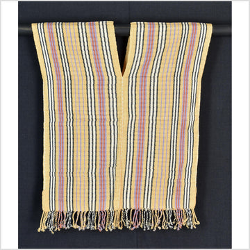 Natural organic dye cotton, handwoven neutral earth tone tribal textile, Karen Hmong fabric, Thai striped boho throw CLE115