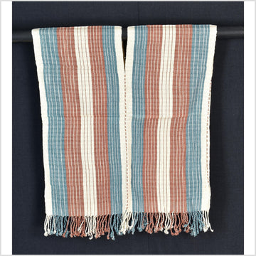 Natural organic dye cotton, handwoven neutral earth tone tribal textile, Karen Hmong fabric, Thai striped boho throw CLE117