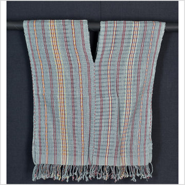 Natural organic dye cotton, handwoven neutral earth tone tribal textile, Karen Hmong fabric, Thai striped boho throw CLE118