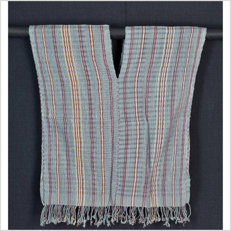 Natural organic dye cotton, handwoven neutral earth tone tribal textile, Karen Hmong fabric, Thai striped boho throw CLE118