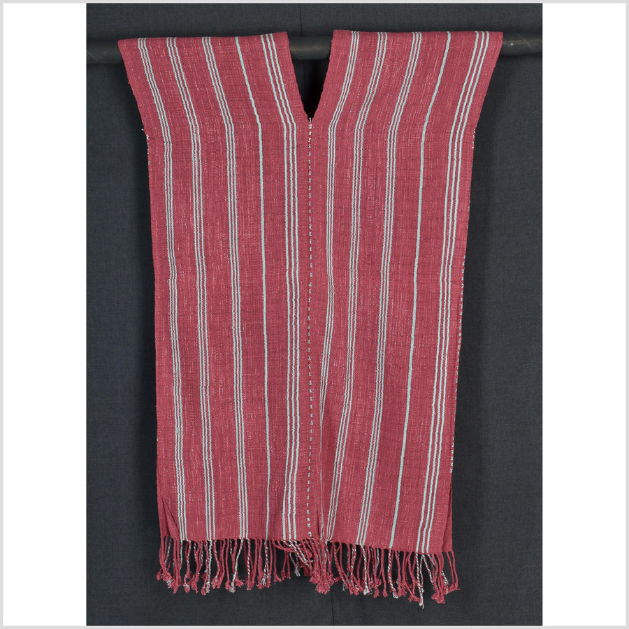 Natural organic dye cotton, handwoven neutral earth tone tribal textile, Karen Hmong fabric, Thai striped boho throw CLE11