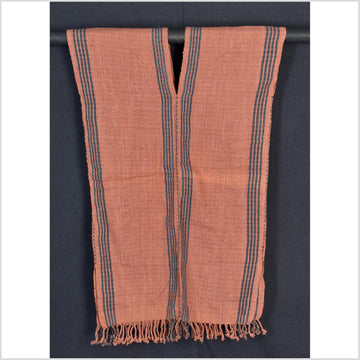 Natural organic dye cotton, handwoven neutral earth tone tribal textile, Karen Hmong fabric, Thai striped boho throw CLE120