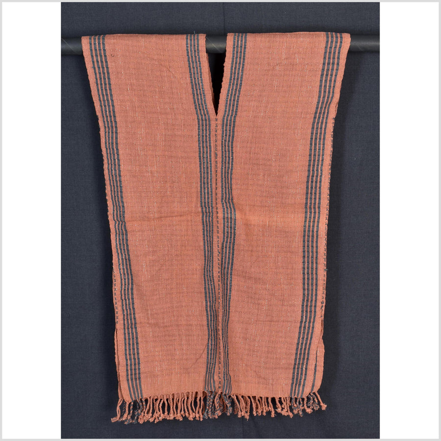 Natural organic dye cotton, handwoven neutral earth tone tribal textile, Karen Hmong fabric, Thai striped boho throw CLE120