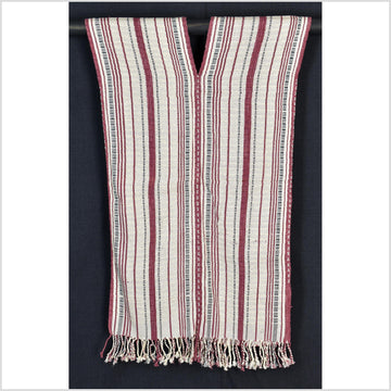 Natural organic dye cotton, handwoven neutral earth tone tribal textile, Karen Hmong fabric, Thai striped boho throw CLE123