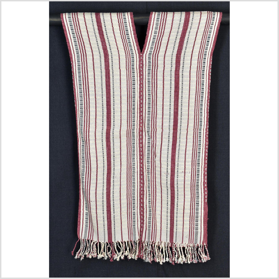 Natural organic dye cotton, handwoven neutral earth tone tribal textile, Karen Hmong fabric, Thai striped boho throw CLE123