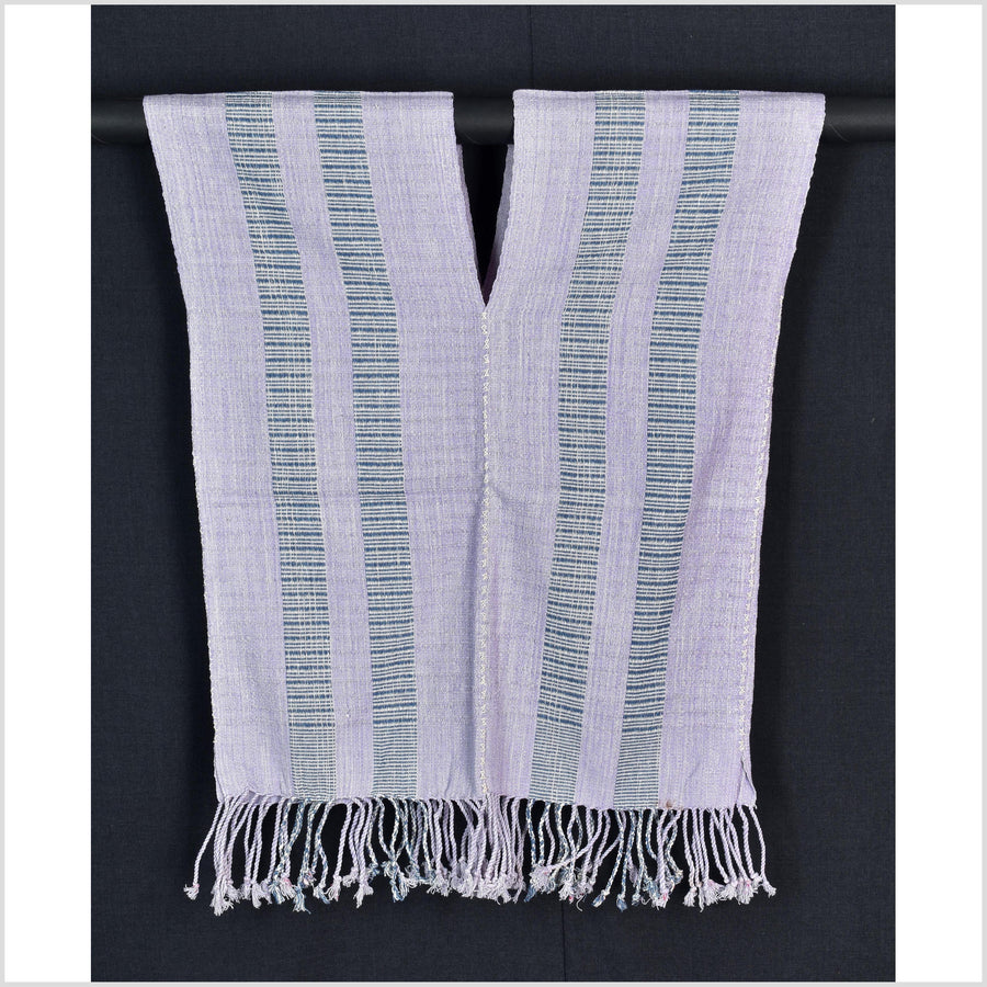 Natural organic dye cotton, handwoven neutral earth tone tribal textile, Karen Hmong fabric, Thai striped boho throw CLE126
