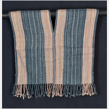 Natural organic dye cotton, handwoven neutral earth tone tribal textile, Karen Hmong fabric, Thai striped boho throw CLE127