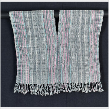 Natural organic dye cotton, handwoven neutral earth tone tribal textile, Karen Hmong fabric, Thai striped boho throw CLE129