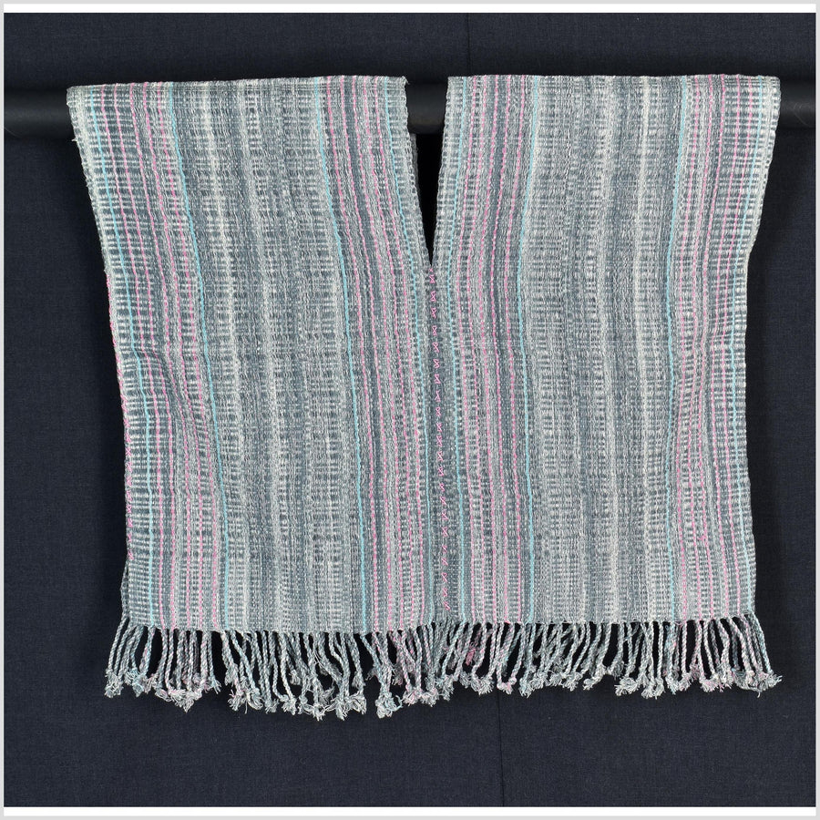 Natural organic dye cotton, handwoven neutral earth tone tribal textile, Karen Hmong fabric, Thai striped boho throw CLE129