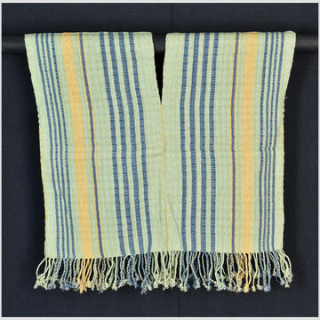 Natural organic dye cotton, handwoven neutral earth tone tribal textile, Karen Hmong fabric, Thai striped boho throw CLE130