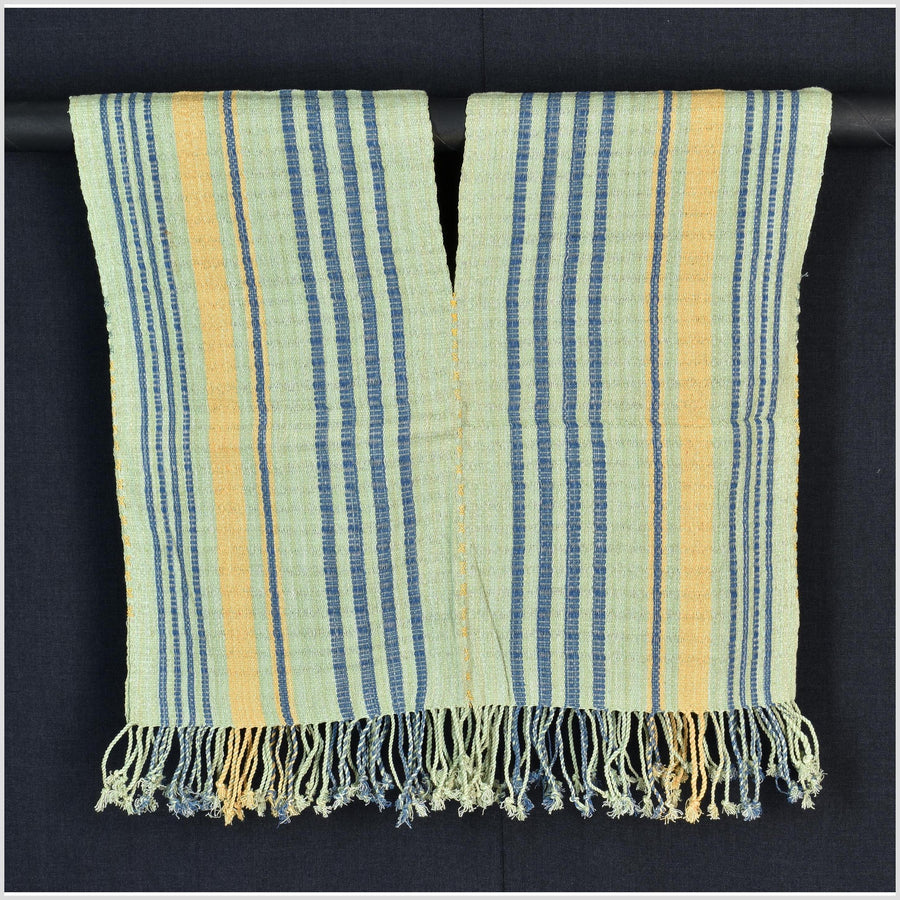 Natural organic dye cotton, handwoven neutral earth tone tribal textile, Karen Hmong fabric, Thai striped boho throw CLE130