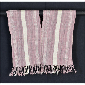 Natural organic dye cotton, handwoven neutral earth tone tribal textile, Karen Hmong fabric, Thai striped boho throw CLE131