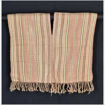 Natural organic dye cotton, handwoven neutral earth tone tribal textile, Karen Hmong fabric, Thai striped boho throw CLE132